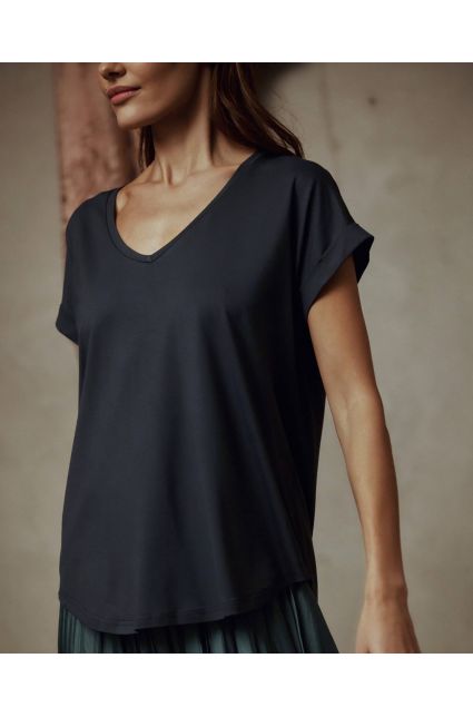 Niebieskoszary t-shirt z cieniutkiej tkaniny bamsusowej, 100% eco