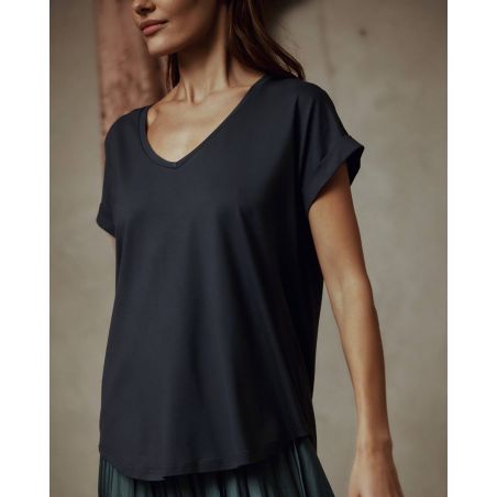 Niebieskoszary t-shirt z cieniutkiej tkaniny bamsusowej, 100% eco