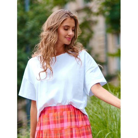 Klasyczny damski t-shirt basic AFUNGUARD, biały z płytkim dekoltem