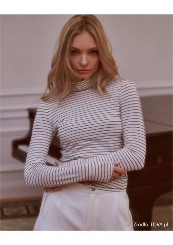 Klasyczny damski golf Lia thin stripes biały w czarne wąskie paski  TOVA