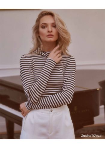 Klasyczny damski golf Lia w czarne paseczki i szyją turtle neck TOVA - 1