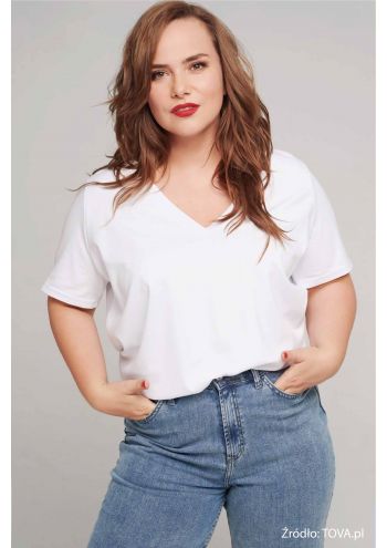 Prosty t-shirt z dekoltem w serek Basic white - biały TOVA - 1